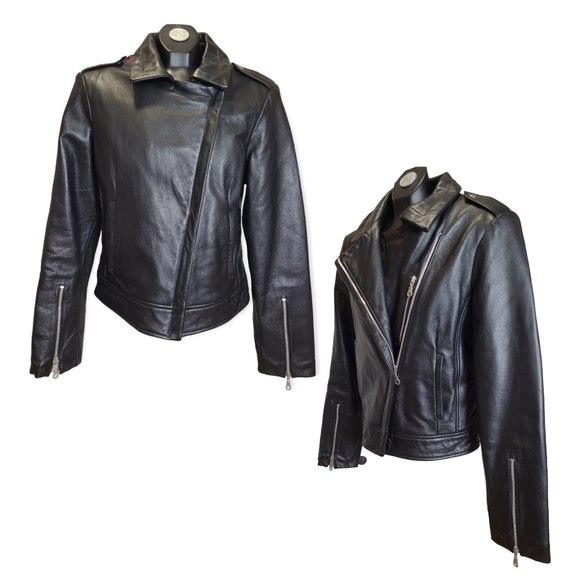 Vintage Wilsons leather womens Black leather biker jacket asymmetrical zip M - Picture 6 of 16